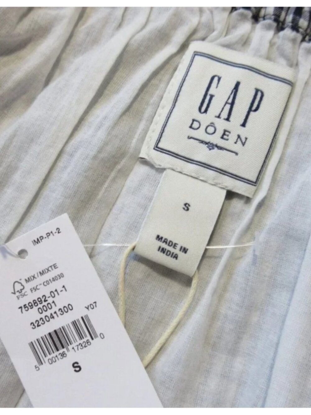 NWT GAP x Doen Gingham Midi Skirt in Navy Blue White Cotton S - Picture 6 of 6